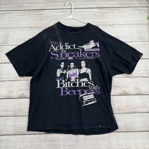Vintage Y2K Akomplice Addicted Distressed T-Shirt Adult XXL Black Purple